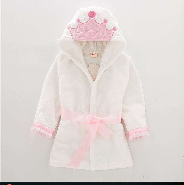 3-8 år høst vinter barn nattøy kappe flanell hette varm badekåpe barn pyjamas til gutter og jenter nydelige tegneseriekåper: Grå / 7t