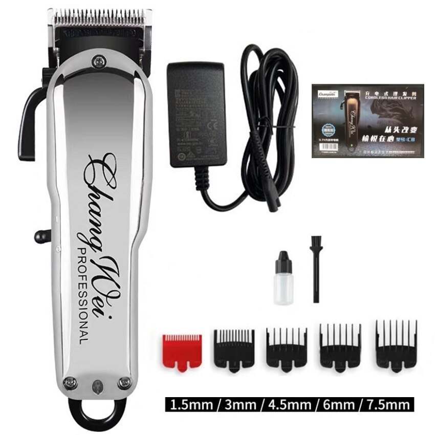 Electric Hair Clipper Trimmer Men Strong Power Steel Cutter Head Cutting Machine cordless Hair Clipper Hairdress 18: Silver have box