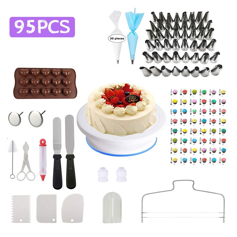 Cake Decorating Tools Cake Turntable Kit Rotary Table Baking Tool Piping Nozzle Piping Bag Baking Supplies 137pcs: 95PCS
