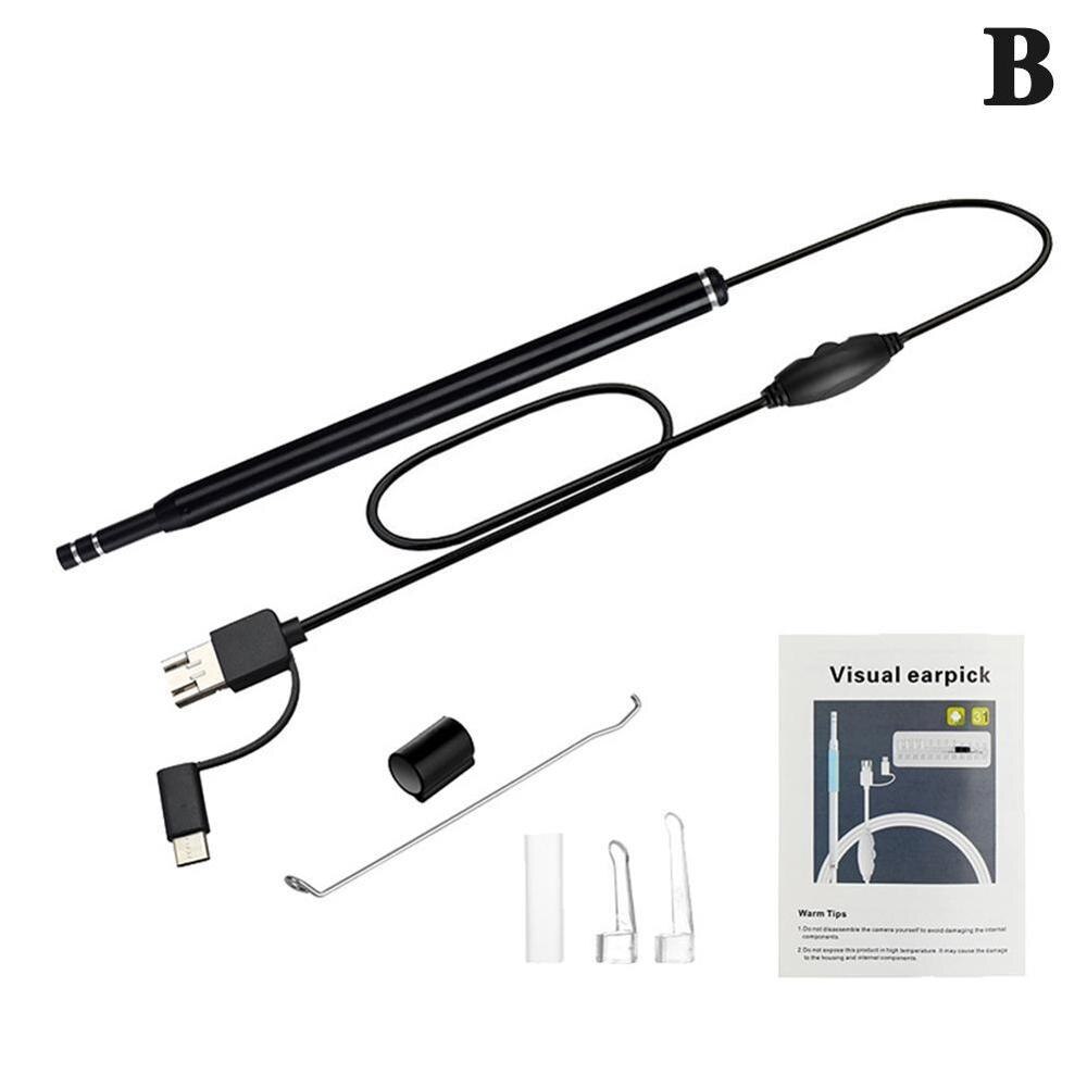 Otoscopio 3 en 1 con USB, endoscopio para oreja, cámara de vídeo, cera de los oídos, cuchara limpia, soporte para Android, PC, tipo C, conexión Micro USB: black