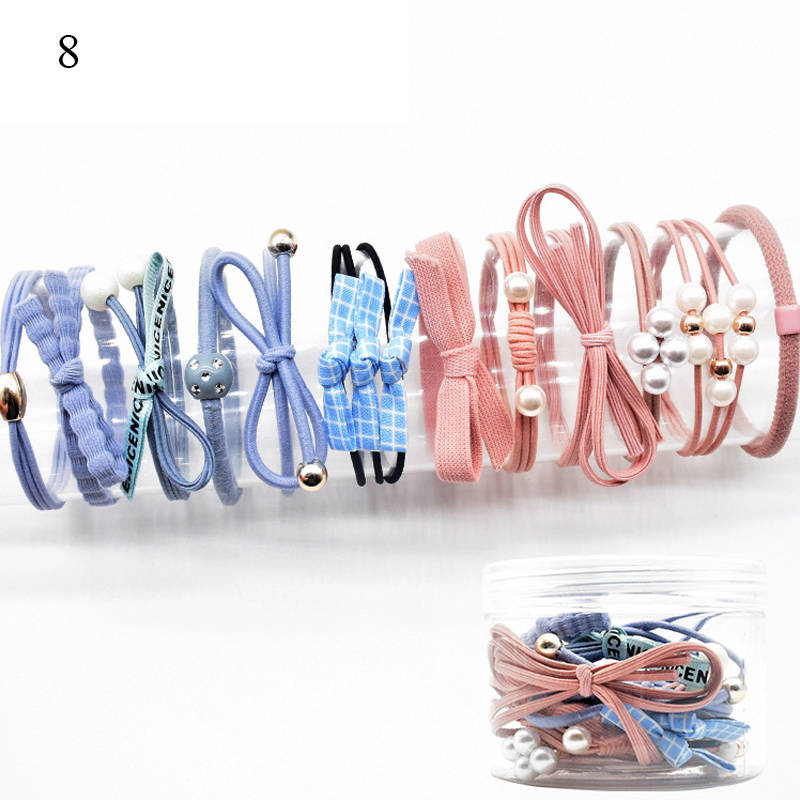 12Ps/Set Elastic Hair Bands For Hair Tie Blue Pink Women Girls Korean Flower Pearl Hair Bands Ponytail Holder Hair Accessories: 8