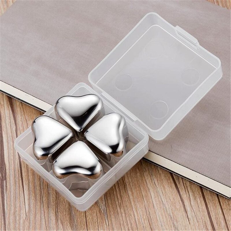 Roestvrij Whisky Rocks Ijsblokjes Bal Hart Diamanten 304 metal Herbruikbare Ijsblokjes Chilling Stenen Rotsen voor Wijn Bier Drank: Heart 4pcs