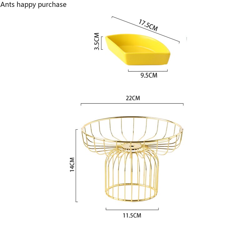 Prato de frutas de cerâmica com pés altos, cesta de frutas de ferro com três grades, prato de doces para casa, bandeja de lanche, decoração, utensílios de mesa