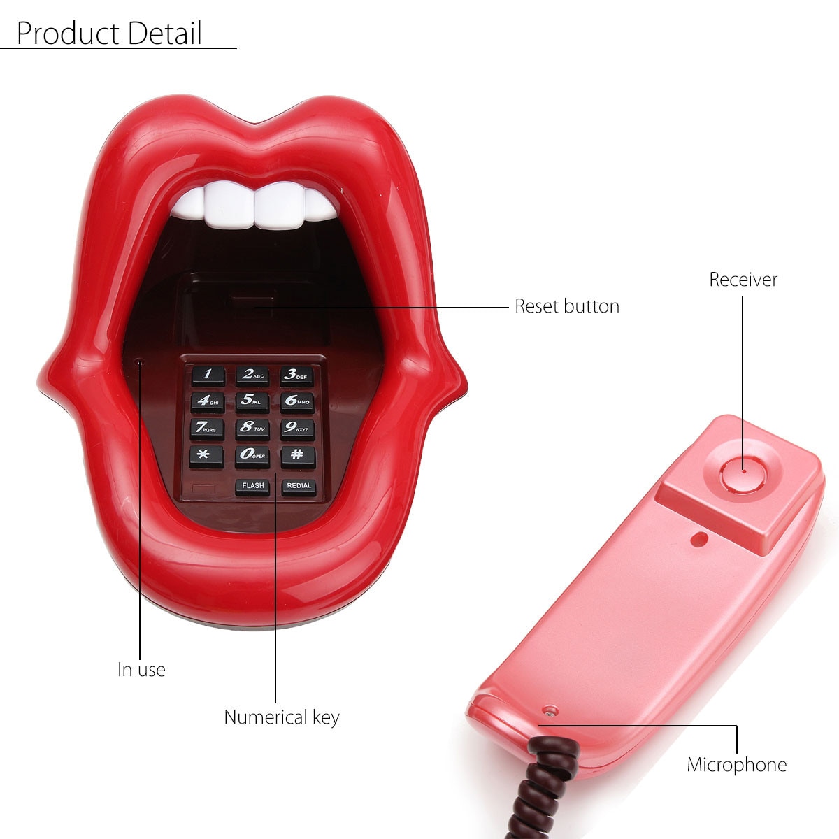 Røde læber fastnet høj mund mini telefon retro sjov nyhed telefon med telefon til hjemmet fast telefon soveværelse læsesal