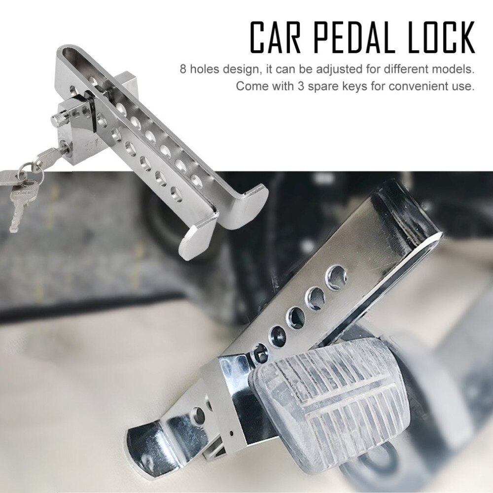 Auto Brake Clutch Pedal Lock Stainless Steel 8 Holes Anti-Theft Device Strong Security Silver