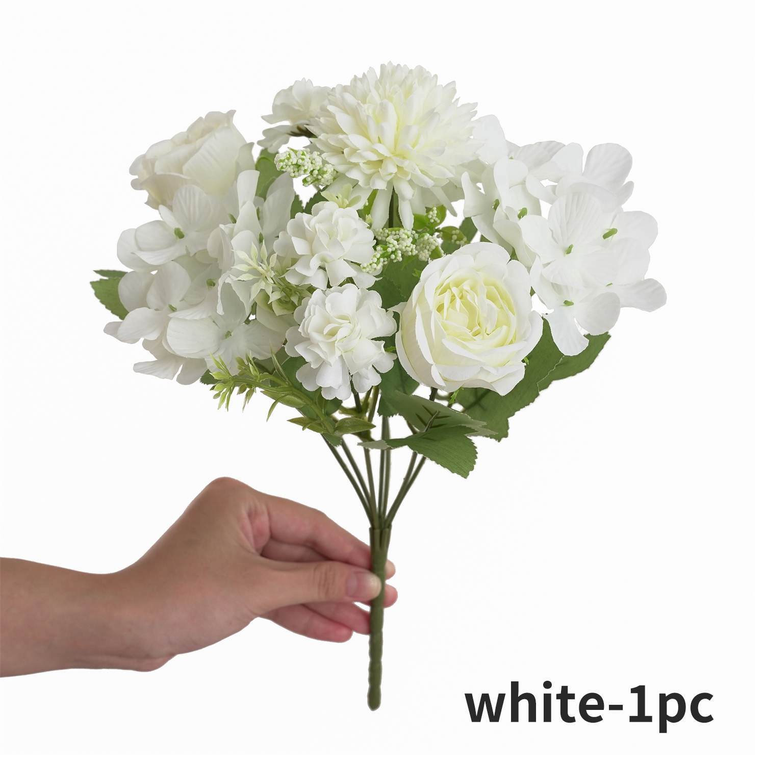 Ramo de flores artificiales realista de 1/4 Uds., ramos reutilizables de hortensias y crisantemos de peonía sintética con tallo, decoración para la habitación del hogar: Blanco