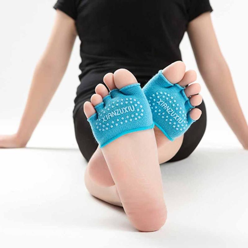 3 Paren/partij 1 Paar Vrouwen Onzichtbare Yoga Non Slip Teen Sokken Wasbare Half Grip Hak Vijf Vinger Sokken: Blue