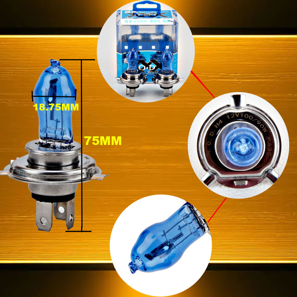 2PCS H4 Halogenlampe 12V 100W Super Weiß Blau Glas H7 H11 9005 9006 H1 H3 Edelstahl basis Auto Lampe