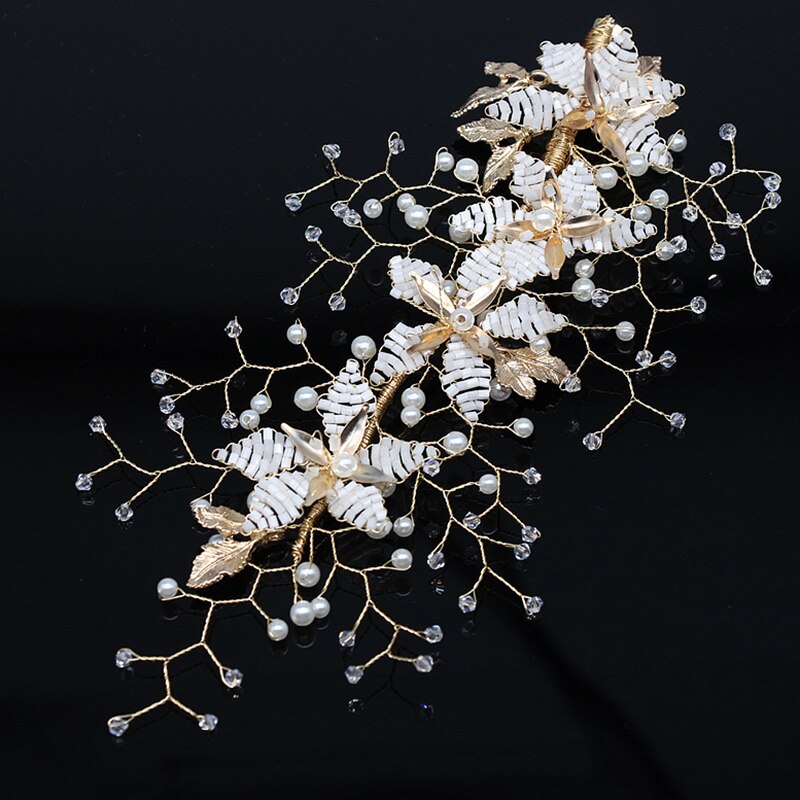 Håndlavet krystal bryllup hår tilbehør tiara pandebånd hovedstykke simuleret perle brude hår smykker: Wy070 gky