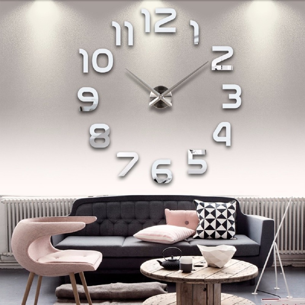 3D Big Wall Clock DIY Acrylic Mirror Wall Sticker Clocks Watch Quartz Horloge reloj de pared Modern Living Room Home Decor