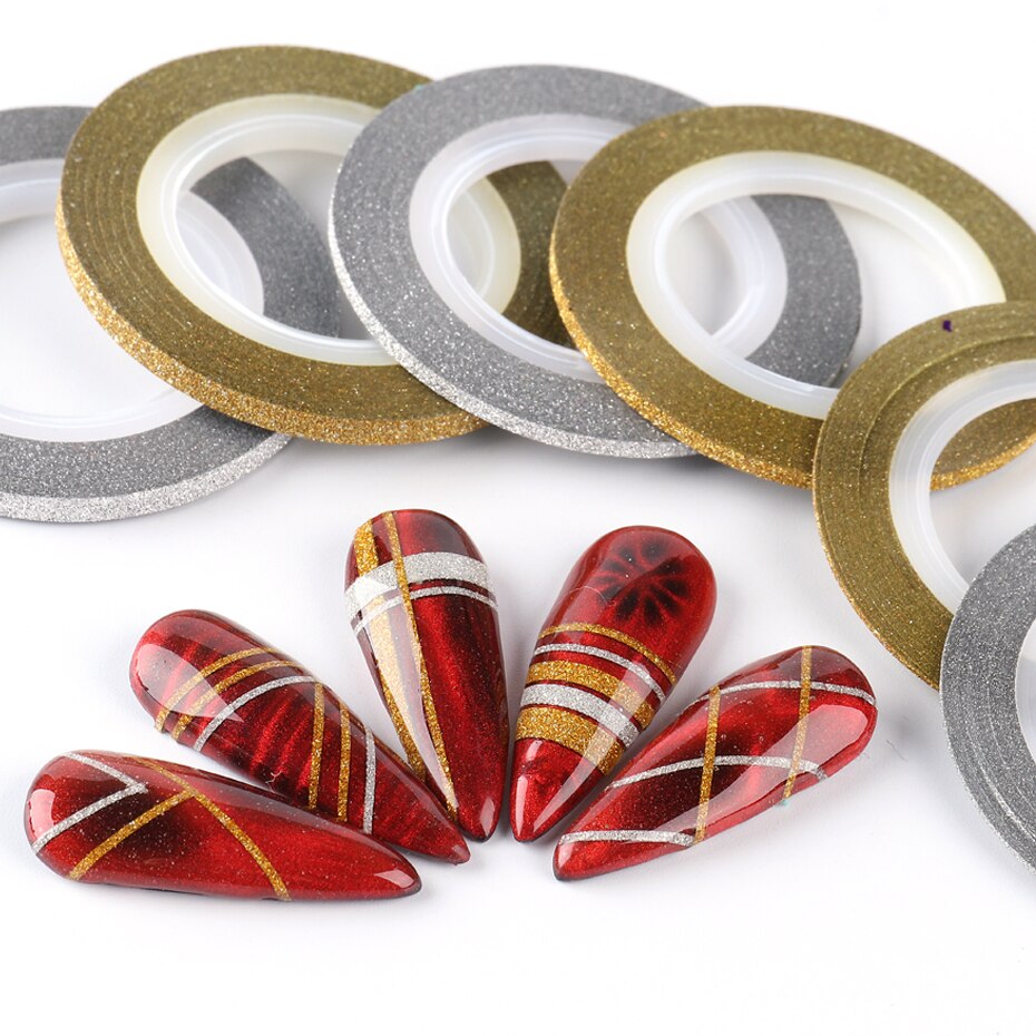 1Roll Gold Silver Nail Art Glitter Stripping Tape Line Strips Slider For Nails 1mm 3mm Sparkly Sticker Charm Decoration BENC275