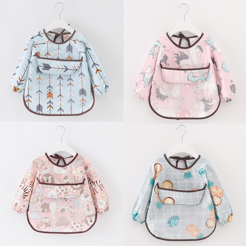 Kleinkind essen freundlicher Zeichnung Lange Kurzarm Schürze Baby Bandana Lätzchen Nette Karikatur Lätzchen Wasserdichte Baby Selbst Fütterung Lätzchen