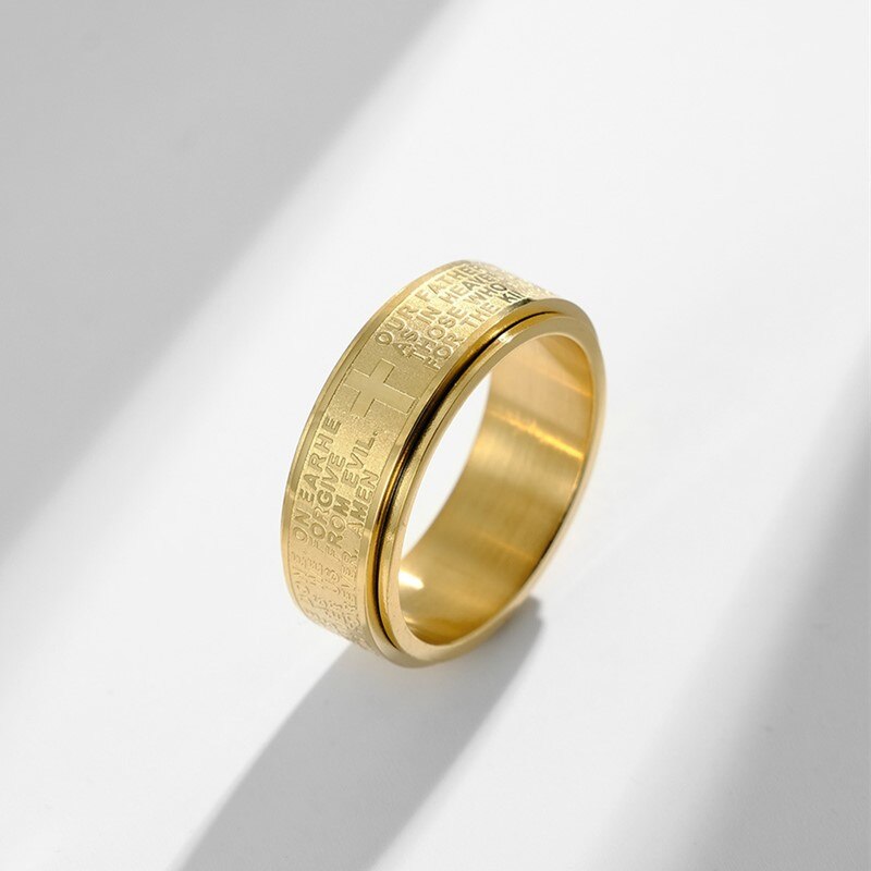 Bague de prière et de croix chrétienne pour hommes et femmes, en acier inoxydable, 8mm, tailles 6 à 12