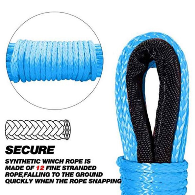 1/4 ''X50 12 Strand Off-Road Uhmwpe Synthetische Slepen Lier Touw Met 1.5M Mouw En Vingerhoed Voor atv/Utv/Suv/4X4/4WD