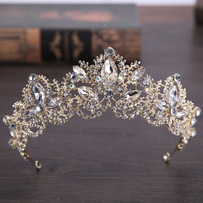 1PCS di Nuovo Modo di Lusso Barocco di Cristallo AB Corona Nuziale Diademi Oro Chiaro Diadema Diademi per Le Donne Cerimonia Nuziale Della Sposa Dei Capelli accessori: A