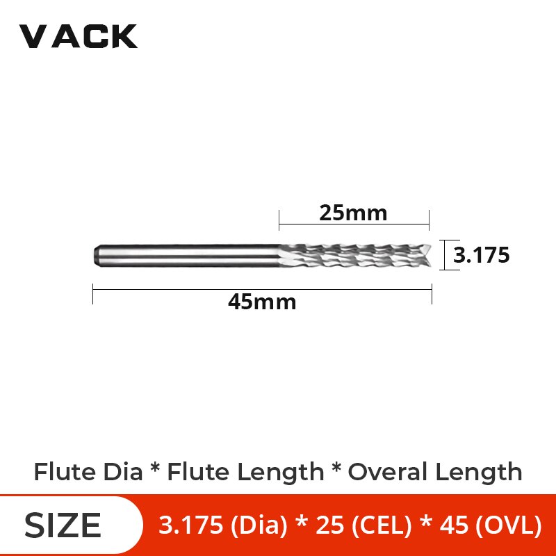 Vack 3.175mm 4mm 6mm 8mm hårdmetall volfram majsfräs pcb fräsar pinnfräs cnc fräs för trägravyr maskin: D3.175 x 25 x 45l