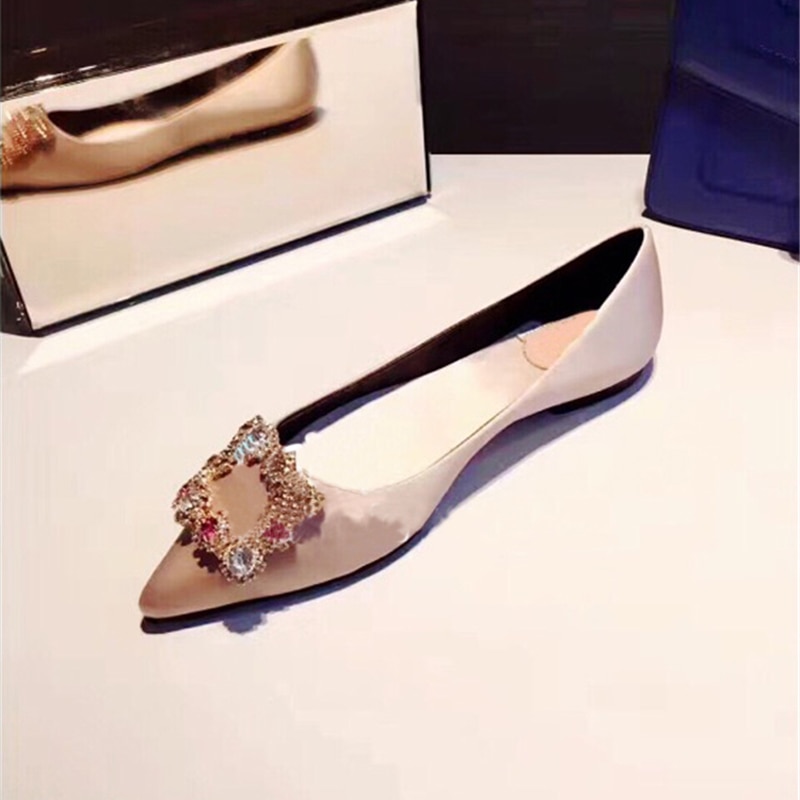 Kmeioo Style Flats Pointed Toe Wedding Shoes Jewel Boat Shoes Prom Evening Flats Slip-On Women Bota Footwear