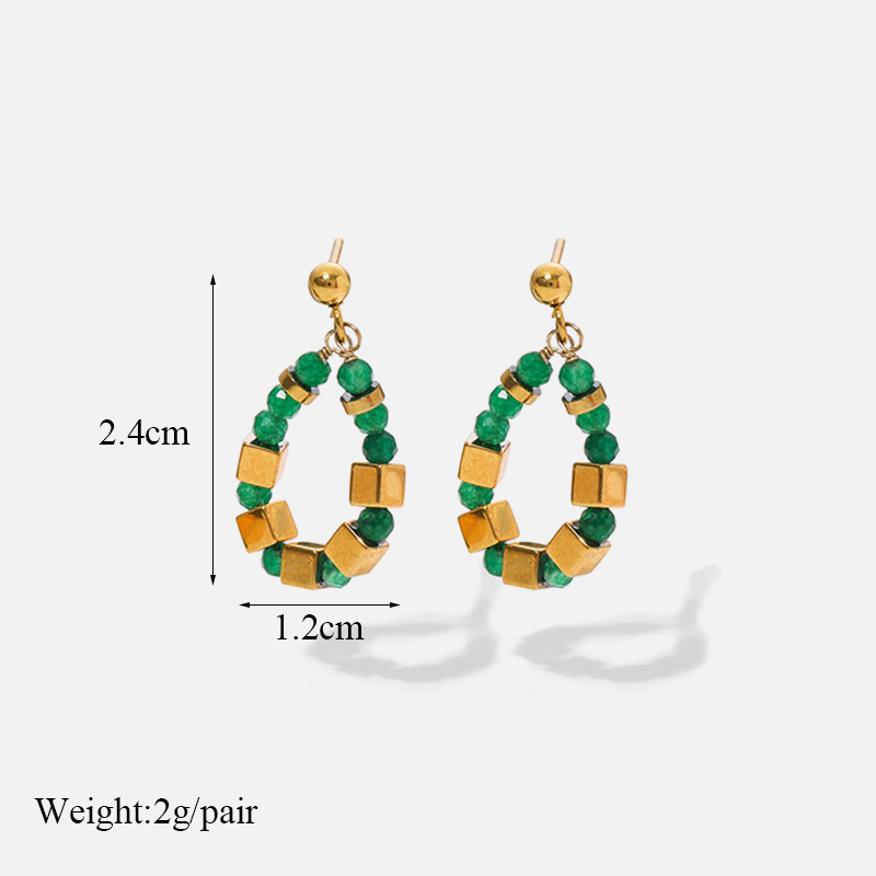 Eilieck 316l Roestvrij Staal Blokjes Groene En Paarse Kraal Oorbellen Voor Vrouwen Mode Meisjes Lichaam Sieraden Feest Cadeau Bijoux Femmes: Goud-kleur