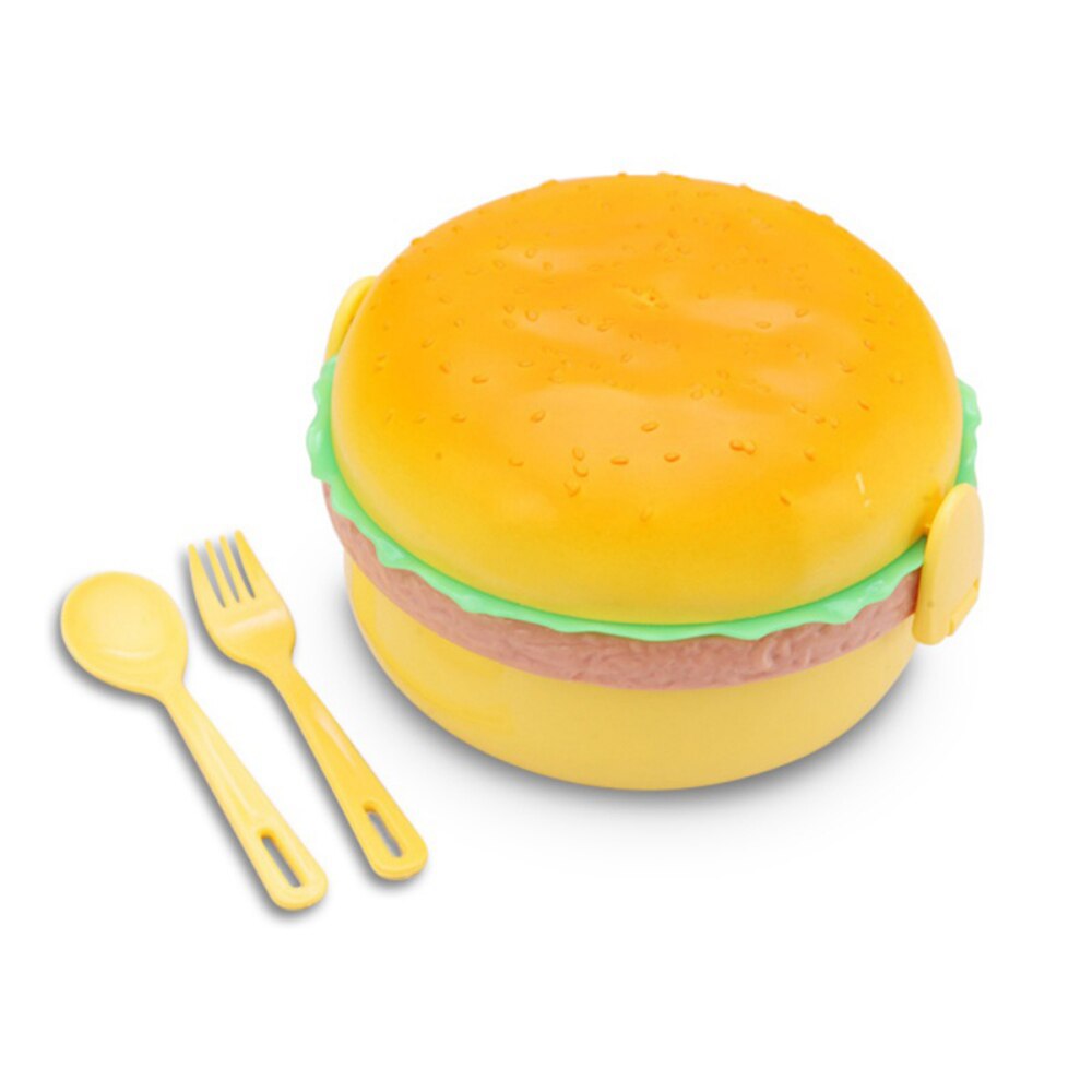 Double Tier Hamburger Shaped Lunch Box For Kids Children School Food Storage Container Kitchen Accessories Bento Box Organizer: With Fork Spoon