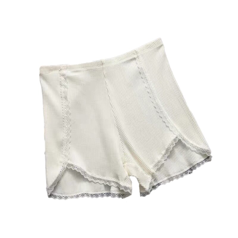 FUFUCAILLM-pantalones cortos de seguridad para mujer, pantalón adelgazante con dobladillo de encaje, cintura alta, antisnooping, ropa de verano para el hogar: Blanco / L