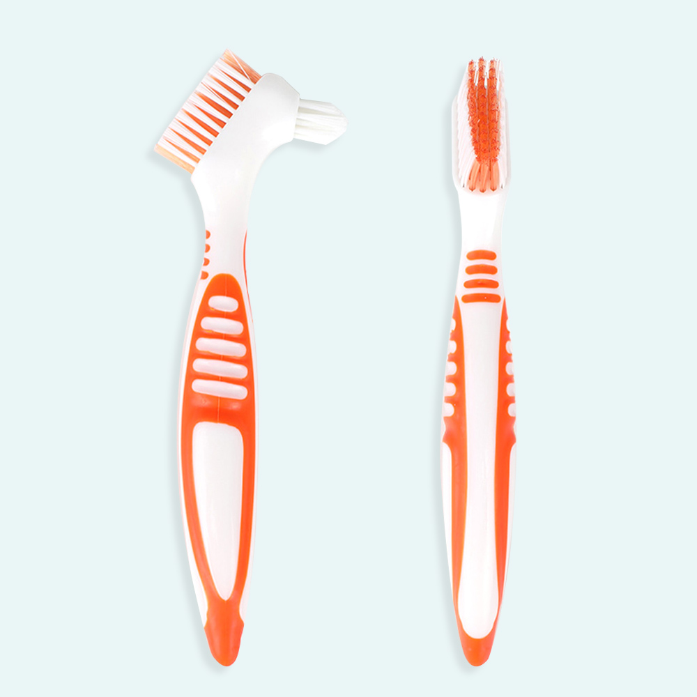 Escova De Limpeza De Dentadura com Punho Antiderrapante Escova De Dentes Antibacteriana, Cerdas Multi-Camada, Escova De Dentes Falsos, Ferramenta De Cuidados Orais, 2 Lados