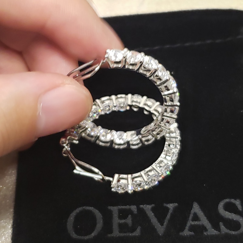 Oevas espumante criado moissanite hoop brincos para as mulheres de qualidade superior 100% 925 prata esterlina diamante alto carbono jóias finas