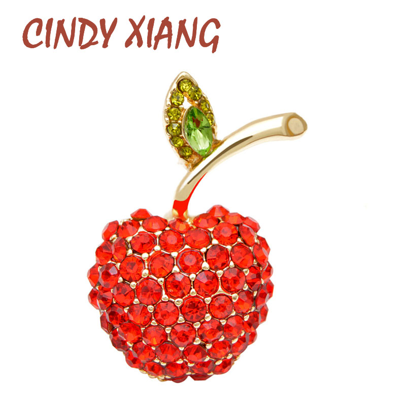 CINDY XIANG-broches de manzana con diamantes de imitación rojos para mujer, broche de fruta pequeña, Pin, camiseta de verano, joyería de