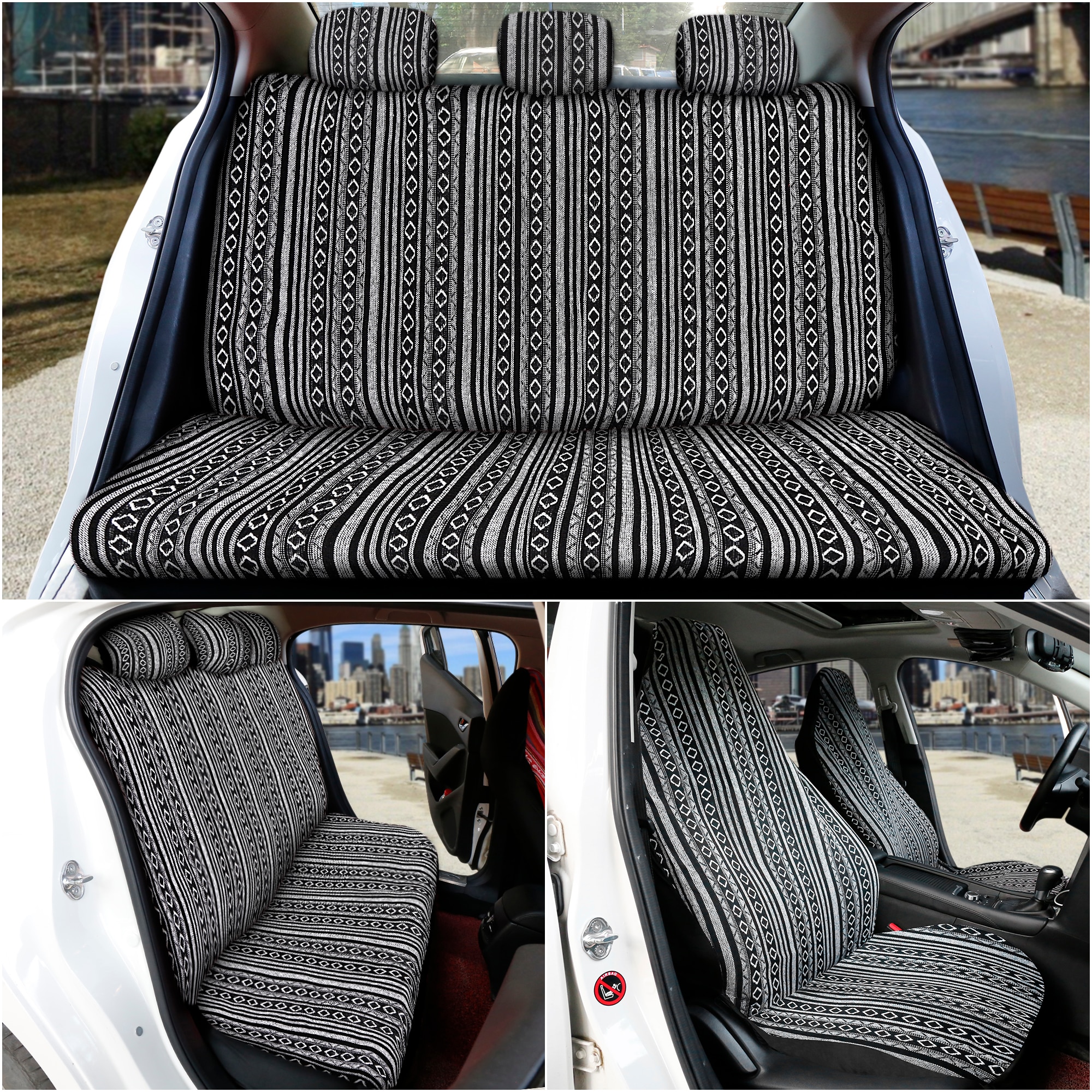 X Autohaux Car Seat Covers Set Baja Saddle Blanket Weave Universal Fit Most Car Seat Protection Steering Wheel Cover Protector