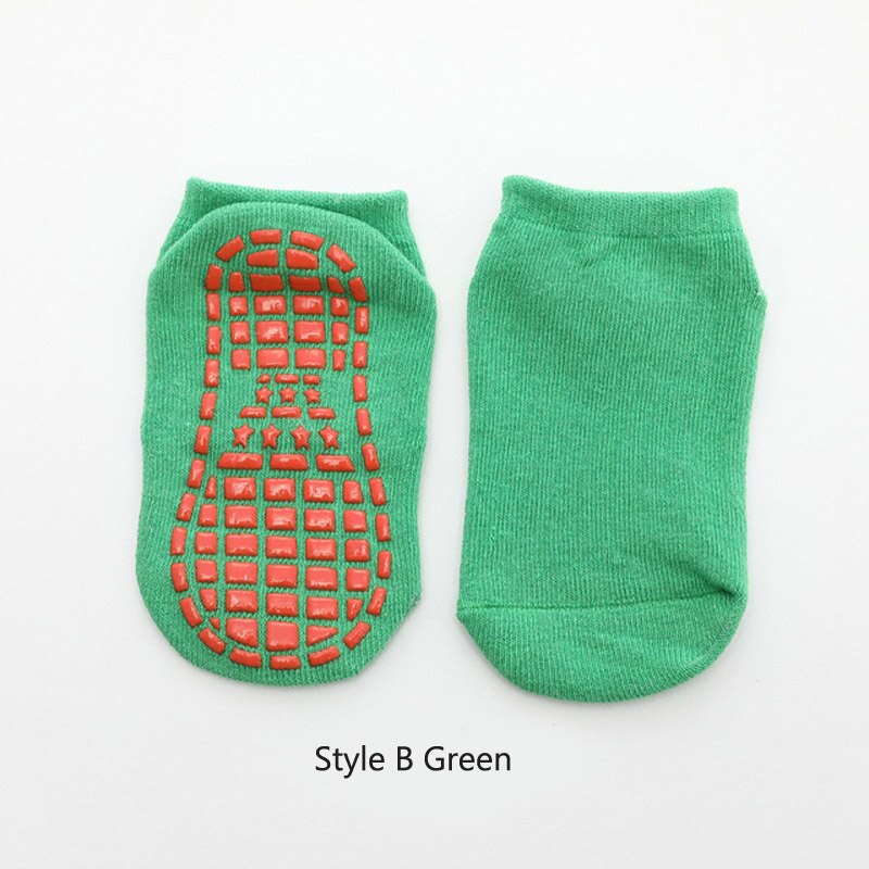 Kids Anti-Slip Sock Boy Girl Trampoline Sock Blue Black Cotton Short Socks Breathable Elasticity Sport Child Outside Foot Wear: Style B Green / 5-10T