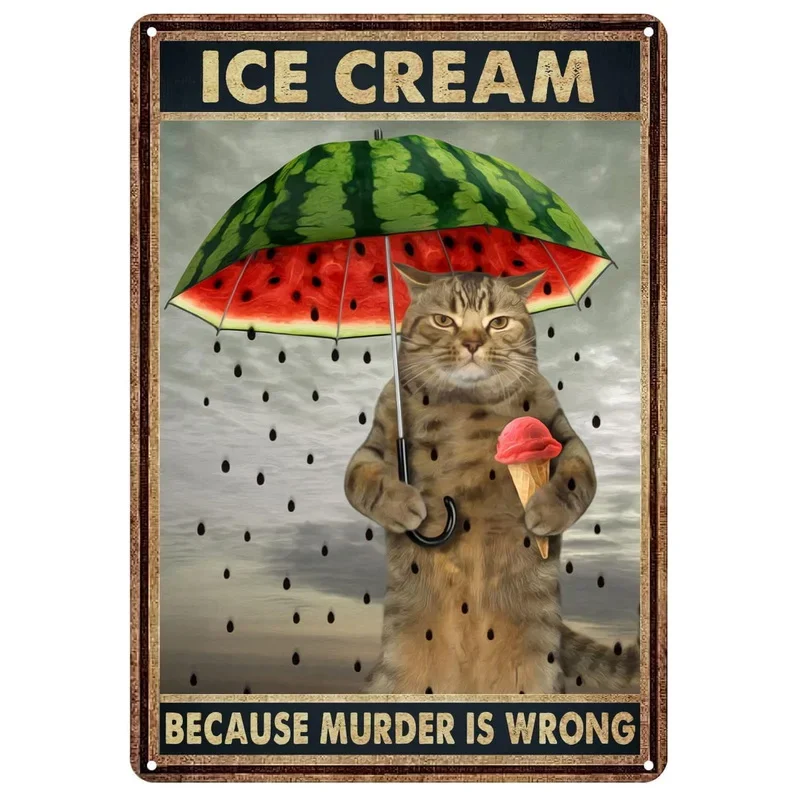 retro Katze Kaffee Metallschild Jahrgang Küchenschilder Wanddekoration Weil Mord ist falsch Lustige Schilder Bar Dekorationen Kunst Poster