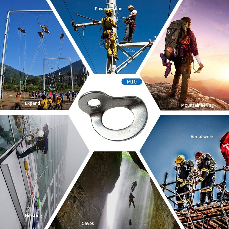 10 Pcs Bolt Hangers Lightweight M10 25KN Stainless Steel Bolt Hanger for Belay Rescue Rigging Work Climbing Mountaineer