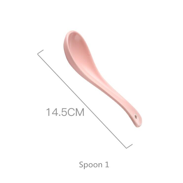 Gilt Rim Pink Porcelain Dinner Plate Set Kitchen Plate Ceramic Tableware Food Dishes Rice Salad Noodles Bowl Mug Cutlery Set 1pc: Spoon 1