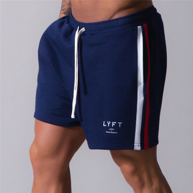 Short en coton à rayures latérales pour hommes, Short de Fitness, de jogging, pantalon court, bas d'entraînement, été: Navy / L