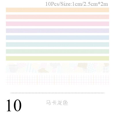 10 stk/sæt sødt gitter washi tape sæt dekorative selvklæbende tape kawaii malertape til børn gør-det-selv scrapbog dagbog fotoalbum