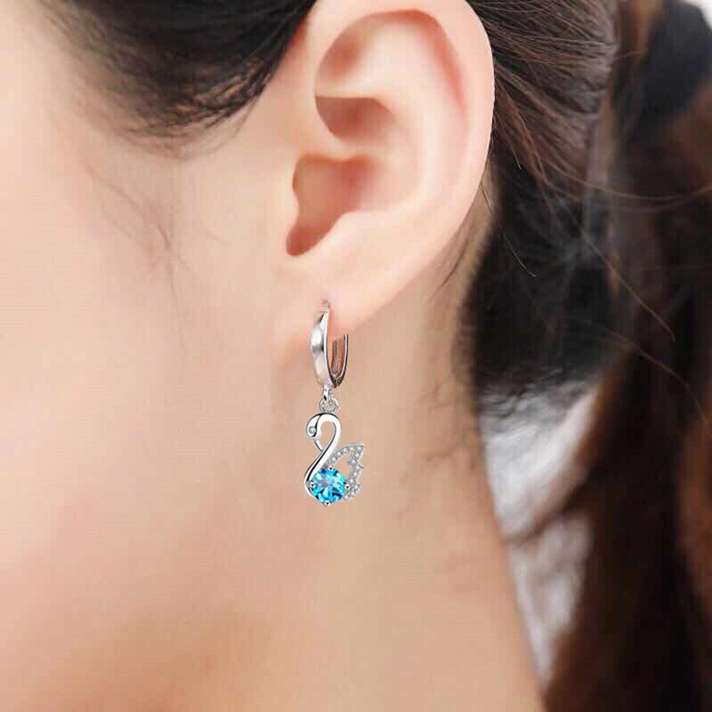 NEHZY-pendientes de plata de ley 925 para mujer, joyería a la , circonio de cristal blanco rosa y azul, aretes de cisne retro con borla larga