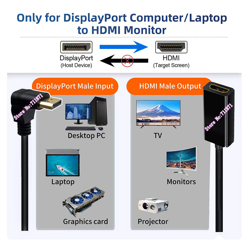 Right Angle DisplayPort to HDMI-compatible Adapter Cable Line For Desktop Laptop 90 Degree Elbow DP to HDMI-compatible Connector