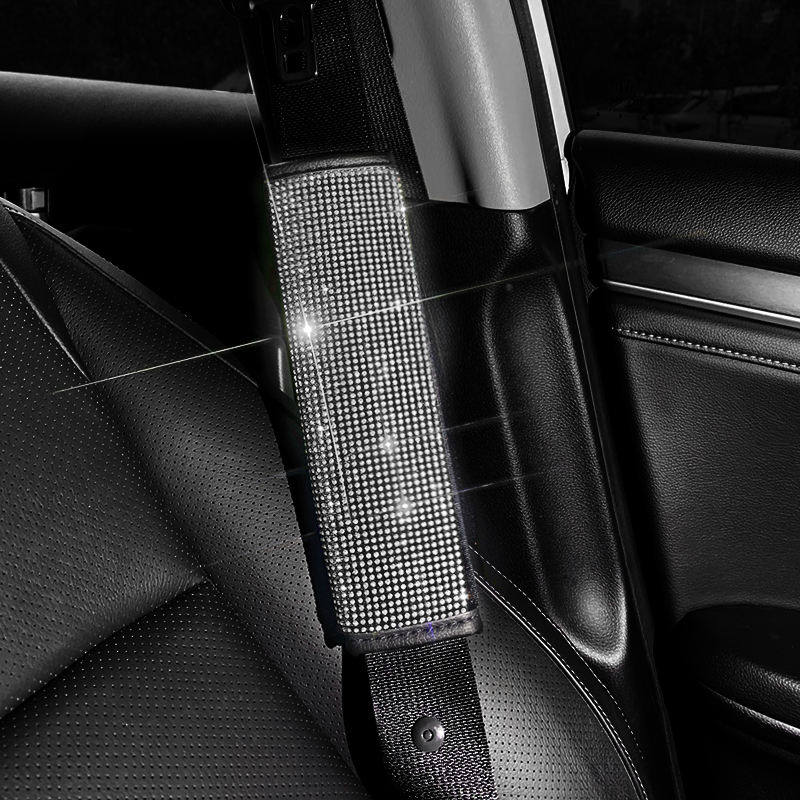 2 uds. Hombreras para cinturón de seguridad con diamantes de cristal, fundas ostentosas para cinturón de seguridad de coche, cojín Protector, decoración automática, accesorios para coche para mujer: Blanco