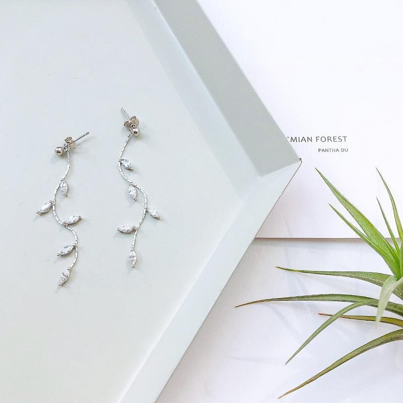 Lange Verzilverd Crystal Leaf Tassel Oorbellen Voor Vrouwen Wedding Sieraden