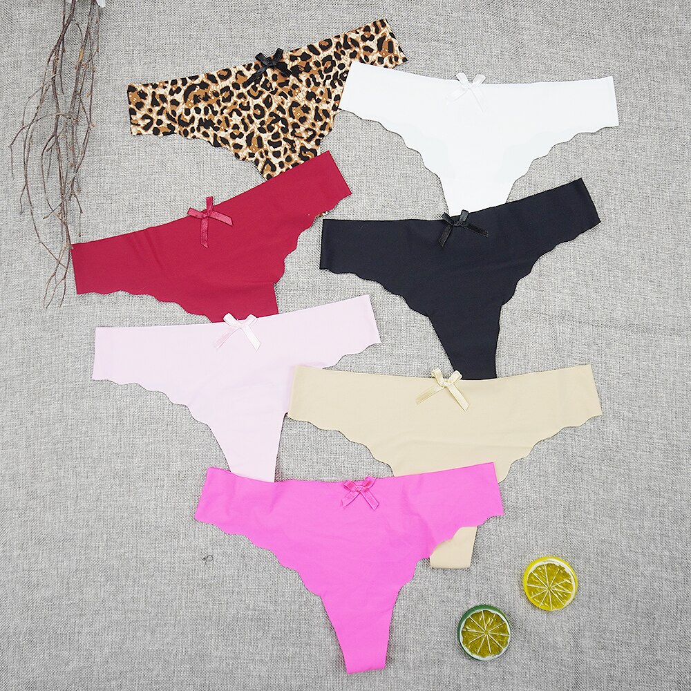 6pcs/lots Seamless Thongs Sexy Intimate Underwear Women Panties Leopard Print Super Thin Tangas Ice Silk Low-rise Ladies T Panty