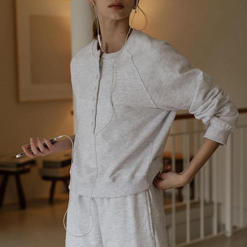 Streetstyle katoenen fleece trui met ronde hals en knoopsluiting, casual hoodie voor dames, wintertop voor dames, dameskleding: Ik / Goud