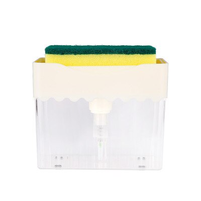 Soap Pump Dispenser 2 In1 Hand Push ABS Washing Liquid Storage Box with Sponge Holder for Kitchen Sink: White