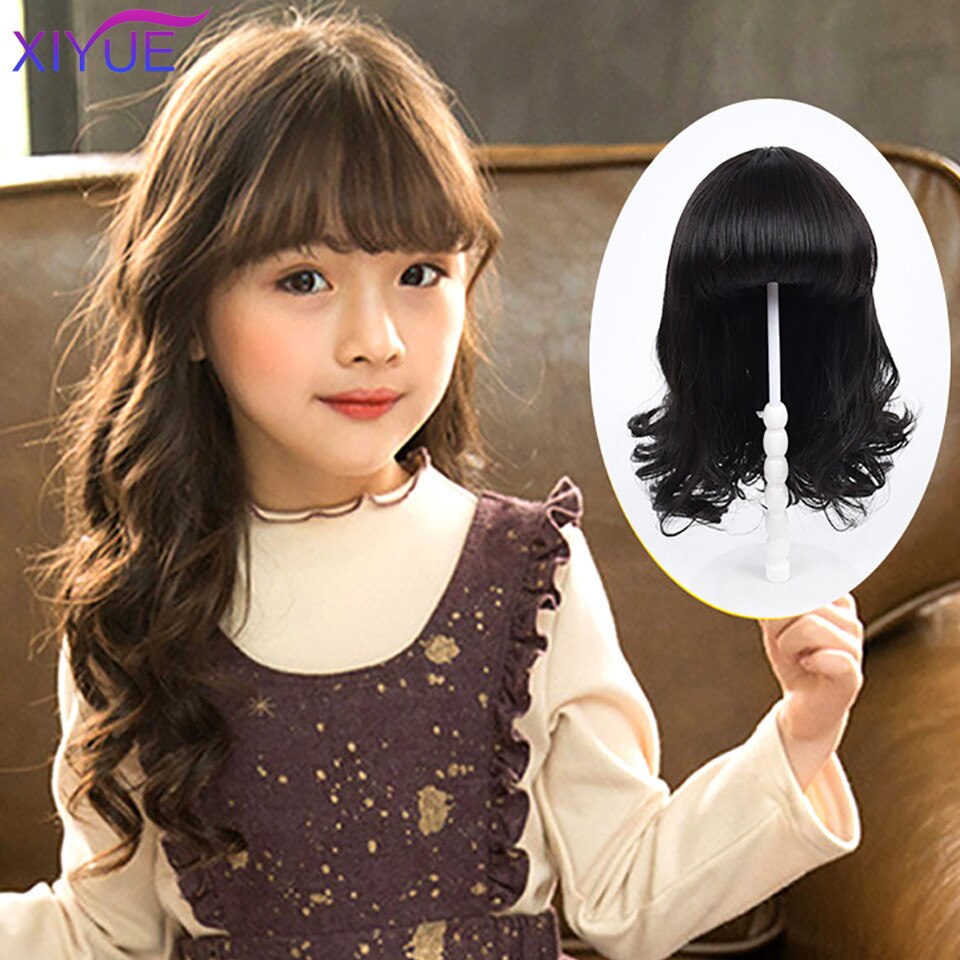 XIYUE cheveux longs bouclés perruque pour enfants coiffe couverture de cheveux bébé princesse bébé mignon cheveux longs raides tête de Bob