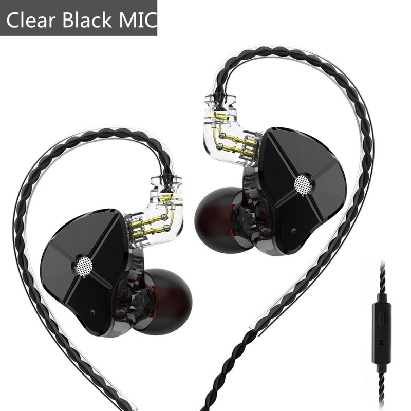 Trn st1 1dd + 1ba fone de ouvido híbrido, de alta fidelidade, monitor dj, para corrida, esporte, cabo destacável, zst es4 v80 v90: Black with mic