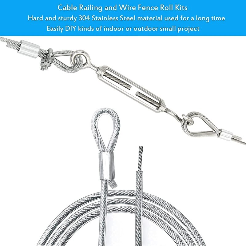 15M Garten Kabel Pro Klettern Pflanzen,Kabel Zaun Kabel Seil Clips Turnbuckle Kabel Tensioner Pro Schnur Beleuchtung hängend Bausatz