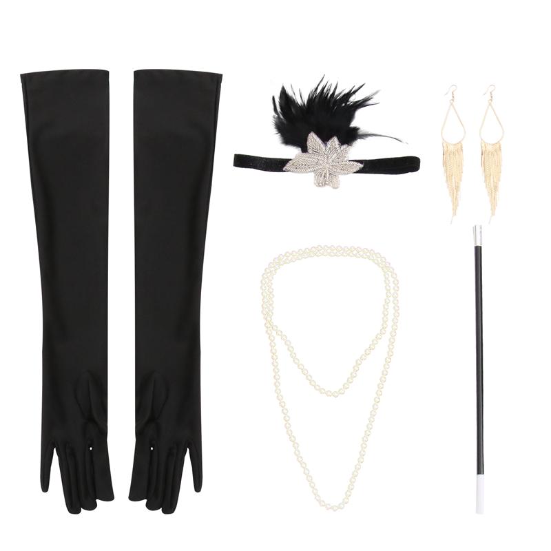 5 stuks halloween kostuum accessoires hoofdband handschoenen toverstaf oorbellen ketting: Diverse kleur b