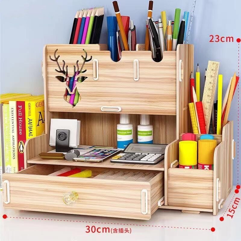 DIY desktop storage box pen holder desktop learning pen holder office desk organizer storage rack supplies wood