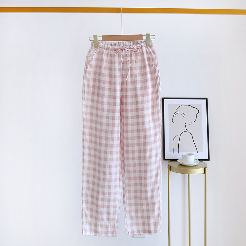 Pyjama en coton à carreaux pour femmes, pantalon ample, taille élastique, décontracté, simple, confortable, doux, pour la maison, printemps, 2022: Pink / M