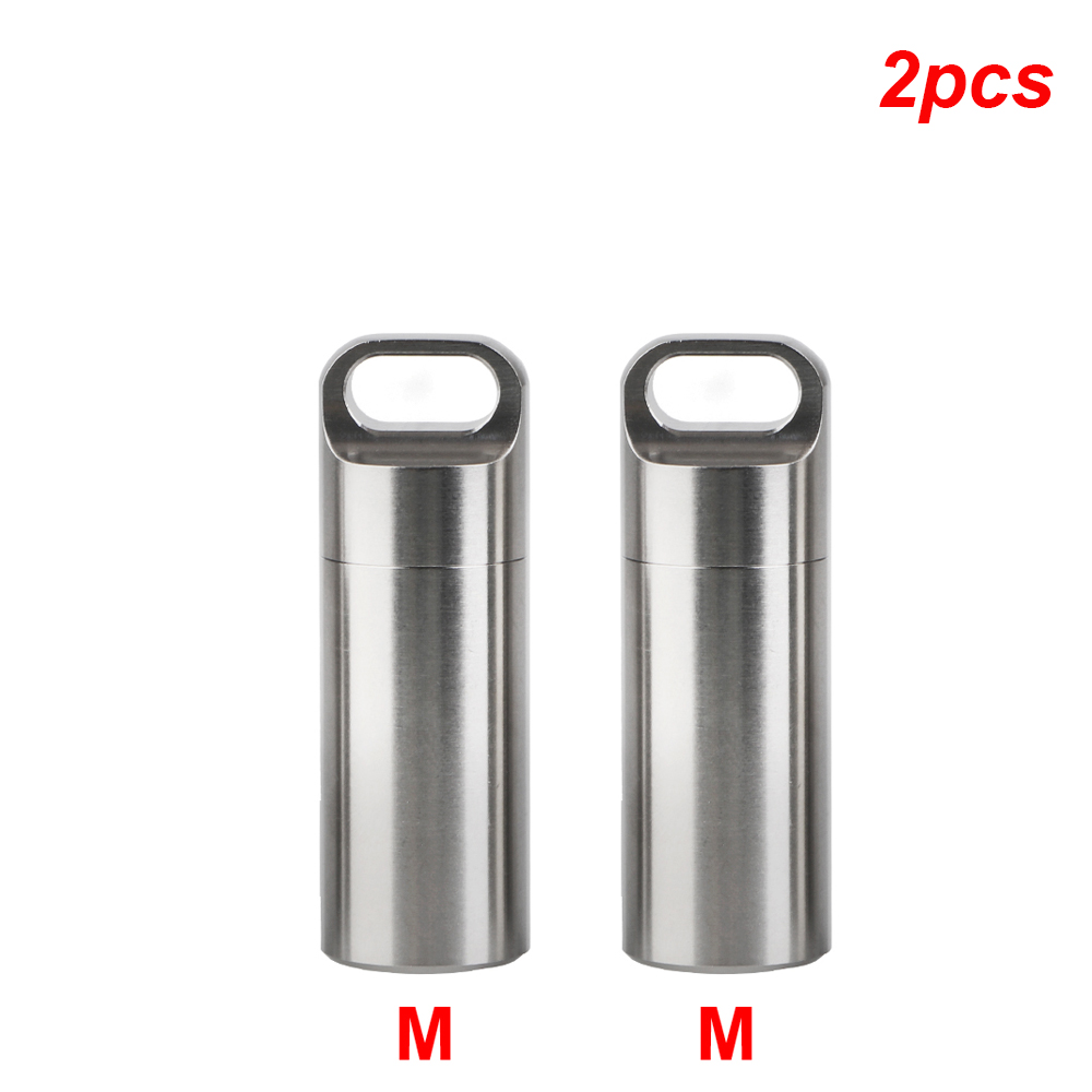 Roestvrij staal S M L pil opbergdoos met sleutelhanger afdichtringen camping EHBO hanger mini medicijndoos waterdicht draagbaar: Black