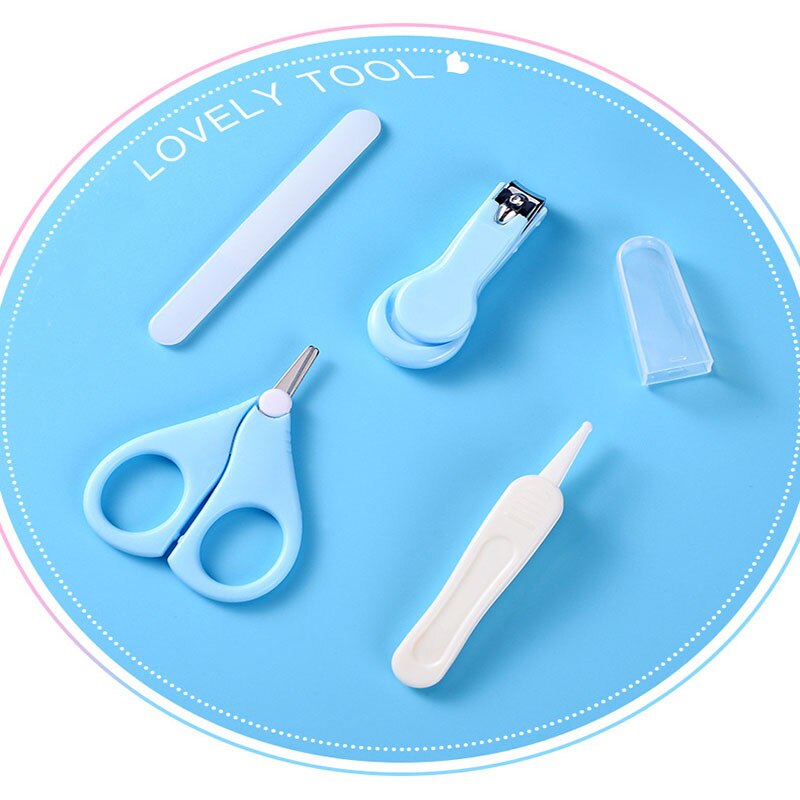 4 unids/set, cortauñas portátil para bebé, Kit de salud infantil, recortador de dedos de seguridad, tijeras, herramientas de cuidado de limpieza diario: Azul cielo