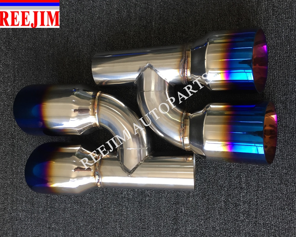 Blue Burnt Dual Universal Exhaust Pipe Tip muffler tip Polished Stainless 60mm In 89mm Out